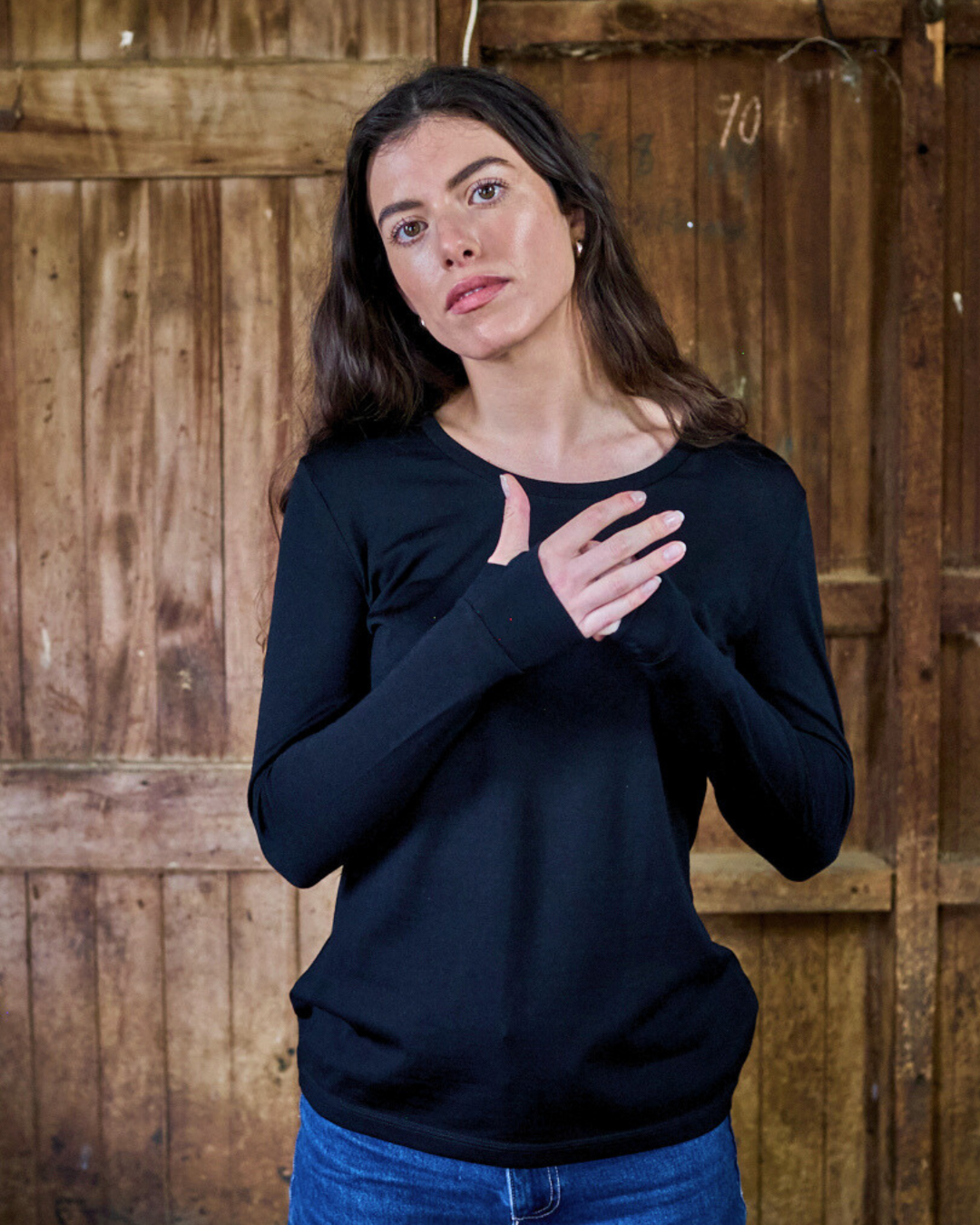 Women's Standard Long Sleeve - 100% Merino Wool, Black Merino 365 NZ