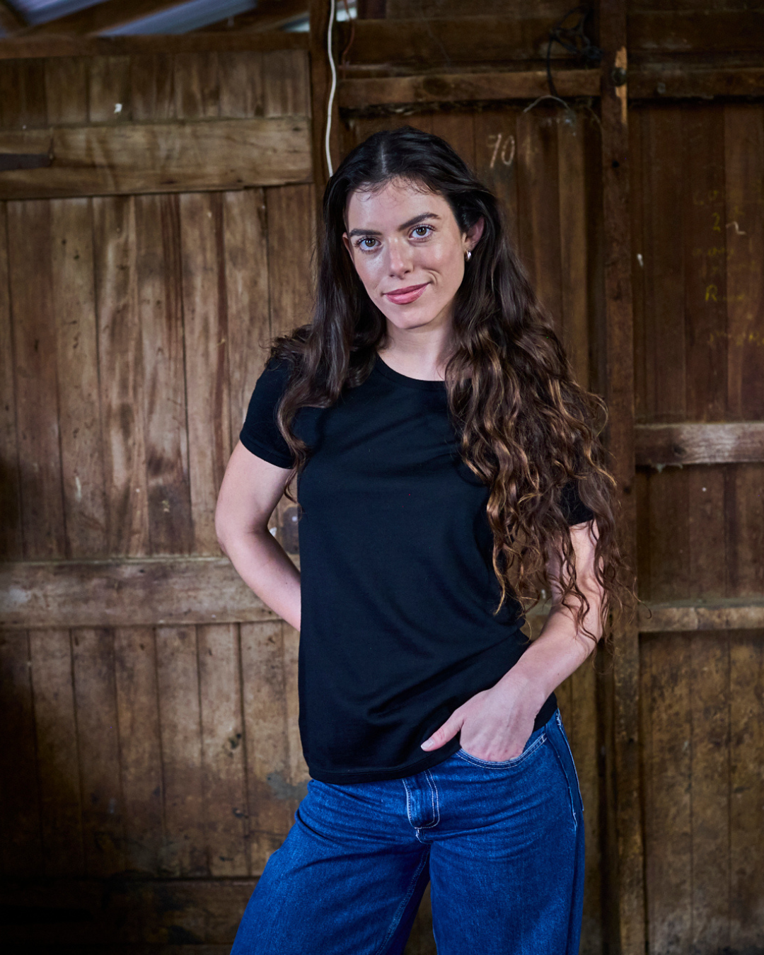 Women's Crew T-Shirt - 100% Merino Wool, Black Merino 365 NZ