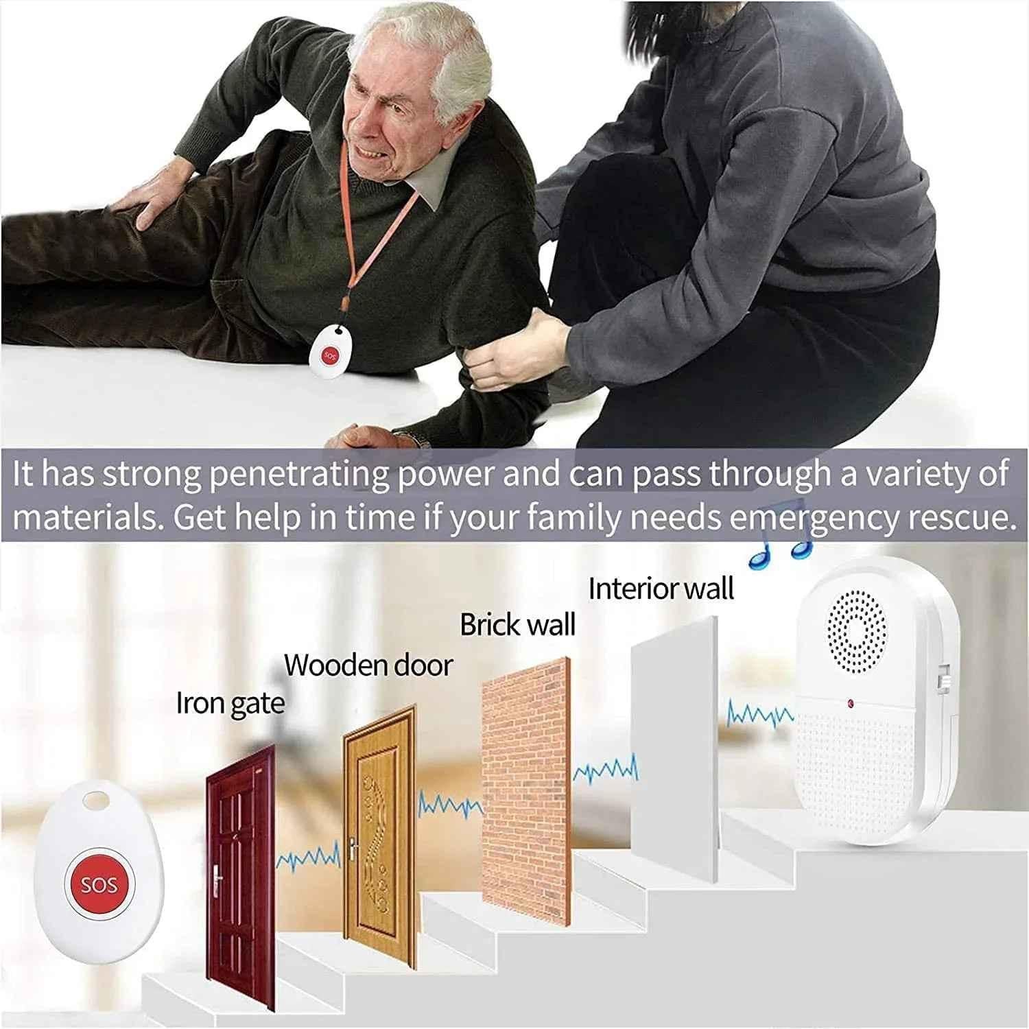 Wireless Caregiver Pager x 2 Call button Pendants
