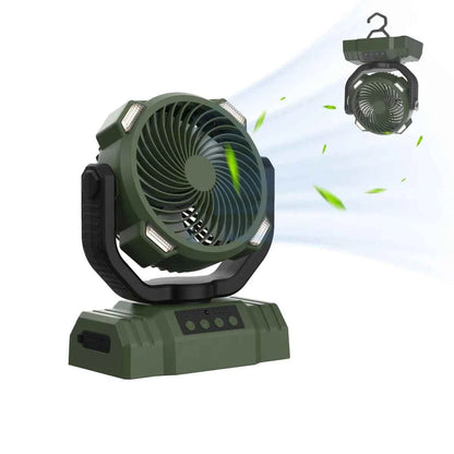 Outdoor Camping Fan with Power Bank and LED Light - Portable 3-Speed Fan