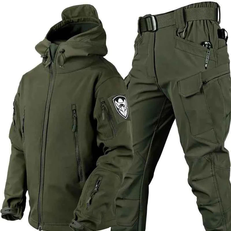 Outdoor Shark Skin Warm Camouflage Jacket and Pants Set - Tactical Softshell Fleece-Lined | Military Style