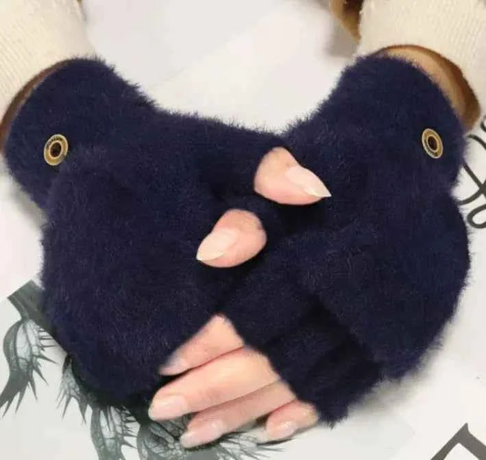 Women's Convertible Fingerless Gloves - Warm Fleece Flip Mittens | Winter Accessories