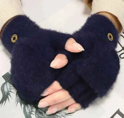 Women's Convertible Fingerless Gloves - Warm Fleece Flip Mittens | Winter Accessories