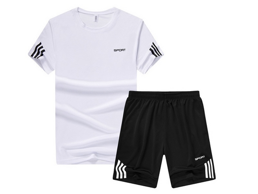 NZ-2XL-Mens 2 Piece Outfit Sport Set Short Sleeve Summer Leisure Short Thin Sets dealonline.co.nz