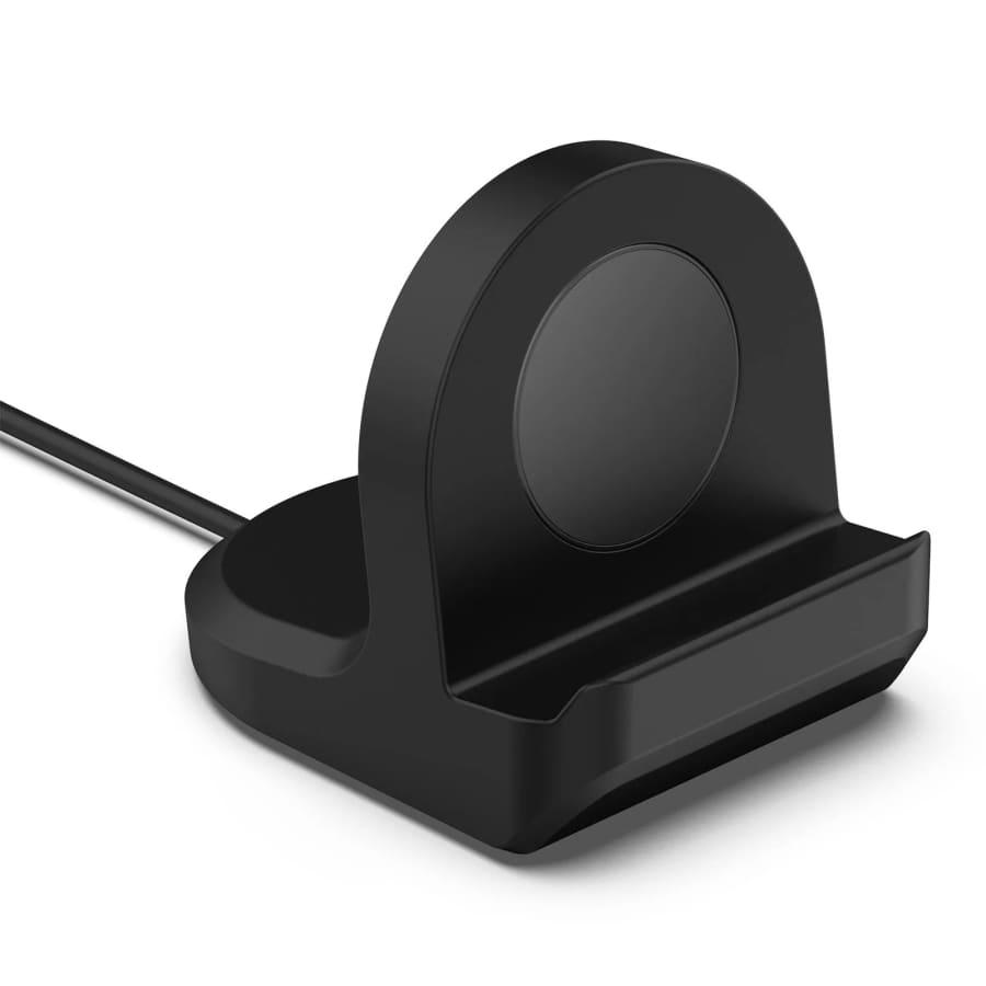 Black Apple Watch charging stand by That Watch Shop, sleek dock for easy charging of Apple Watch, available in three colors.