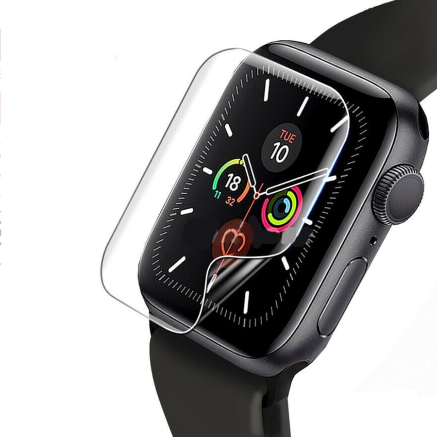 Clear hydrogel screen protector for Apple Watch Series SE 2nd gen 40mm, shown on watch face, pack of 6, from That Watch Shop.