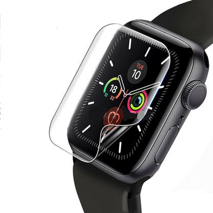 Clear hydrogel screen protector for Apple Watch Series SE 2nd gen 40mm, shown on watch face, pack of 6, from That Watch Shop.