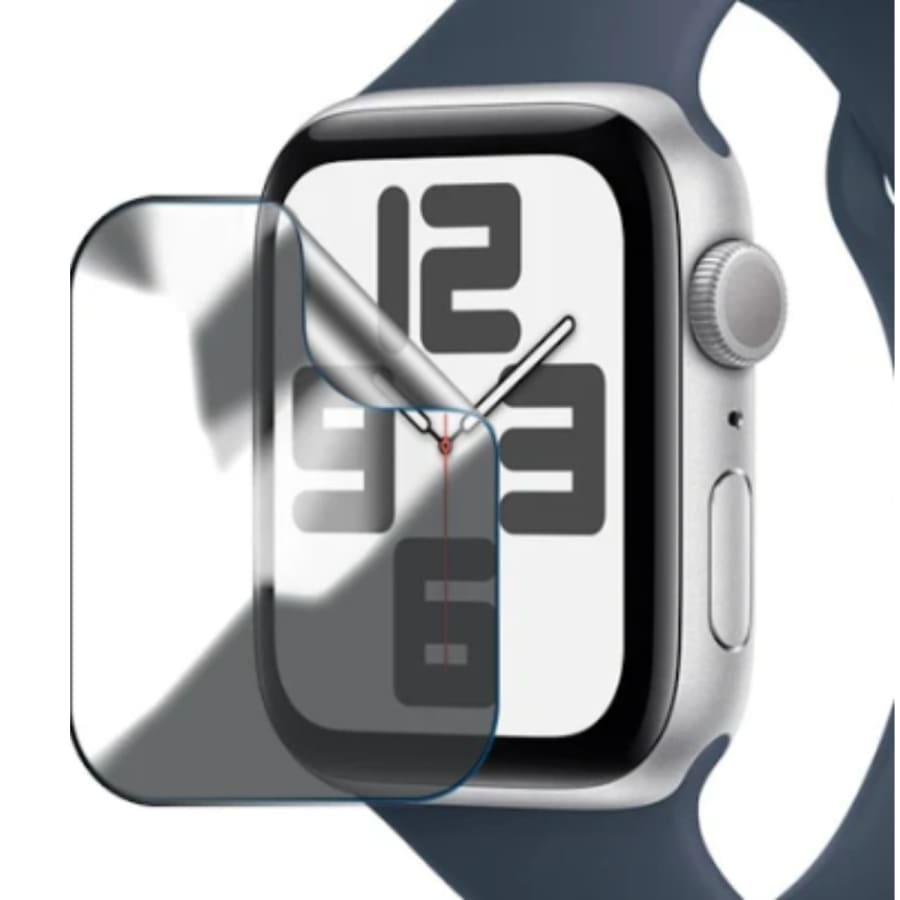 Hydrogel screen protector for Apple Watch Series SE 44mm, shown applied to the watch face, pack of 6.