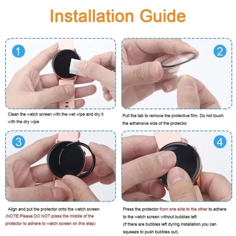 Clear Apple Watch Ultra 3 screen protector from That Watch Shop shown with installation guide on a smartwatch screen.