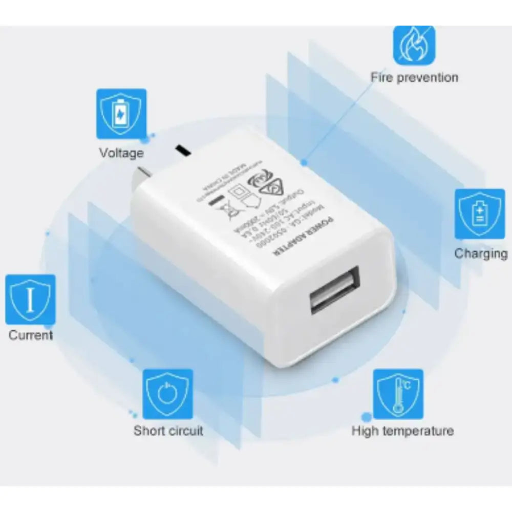 Habicare AU travel adapter USB charger with 5V 1A/2A output for TWS devices, compact and versatile for international use.