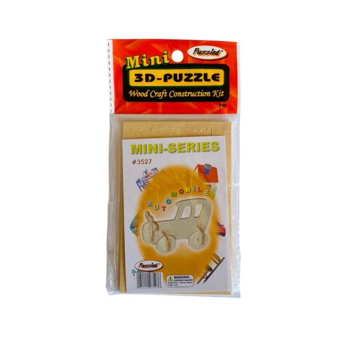 Mini 3D automobile puzzle by 9eight5, showing assembled detailed miniature car model with intricate design and vibrant colors.