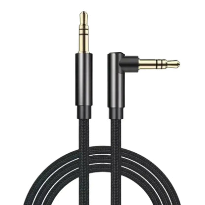 Habicare 9eight5 auxiliary car adapter cord connected to headphones and devices, showing a versatile audio extension cable.