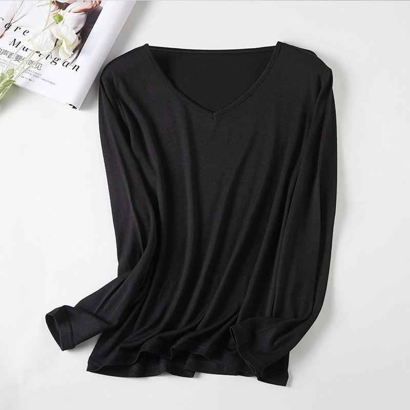 Women's V-Neck Merino Wool Thermal Base Layer - Slim Fit Long Sleeve | Winter Layering