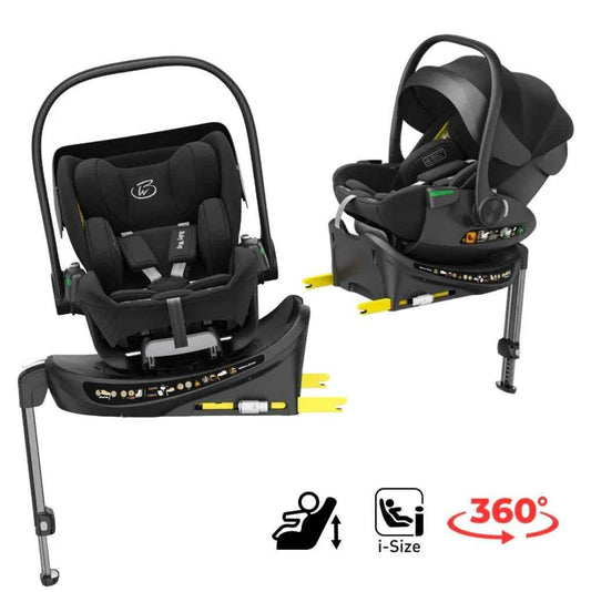Baby Way NZ Crown i-Size reclining capsule car seat with 360 rotating ISOFIX base in black, suitable for infants and toddlers.