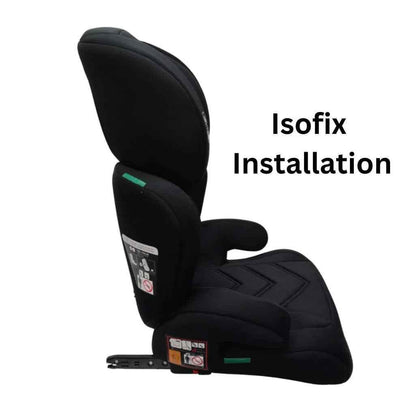 Baby Way NZ Zen i-Size booster car seat with ISOFIX and adjustable headrest in black, designed for infants and toddlers.