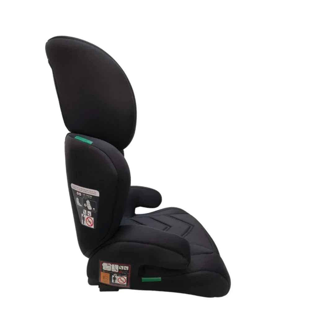 Baby Way NZ Zen i-Size booster car seat with ISOFIX and adjustable headrest in black, designed for safe baby and toddler travel.