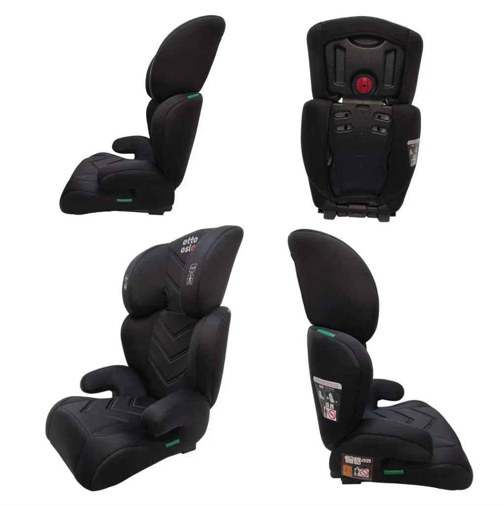 Baby Way NZ Zen i-Size booster car seat with ISOFIX and adjustable headrest in black, designed for baby and toddler safety.