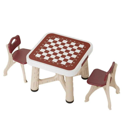 Kids’ play and activity table set with four chairs, game board, and storage from Baby Way NZ, designed for toddlers.