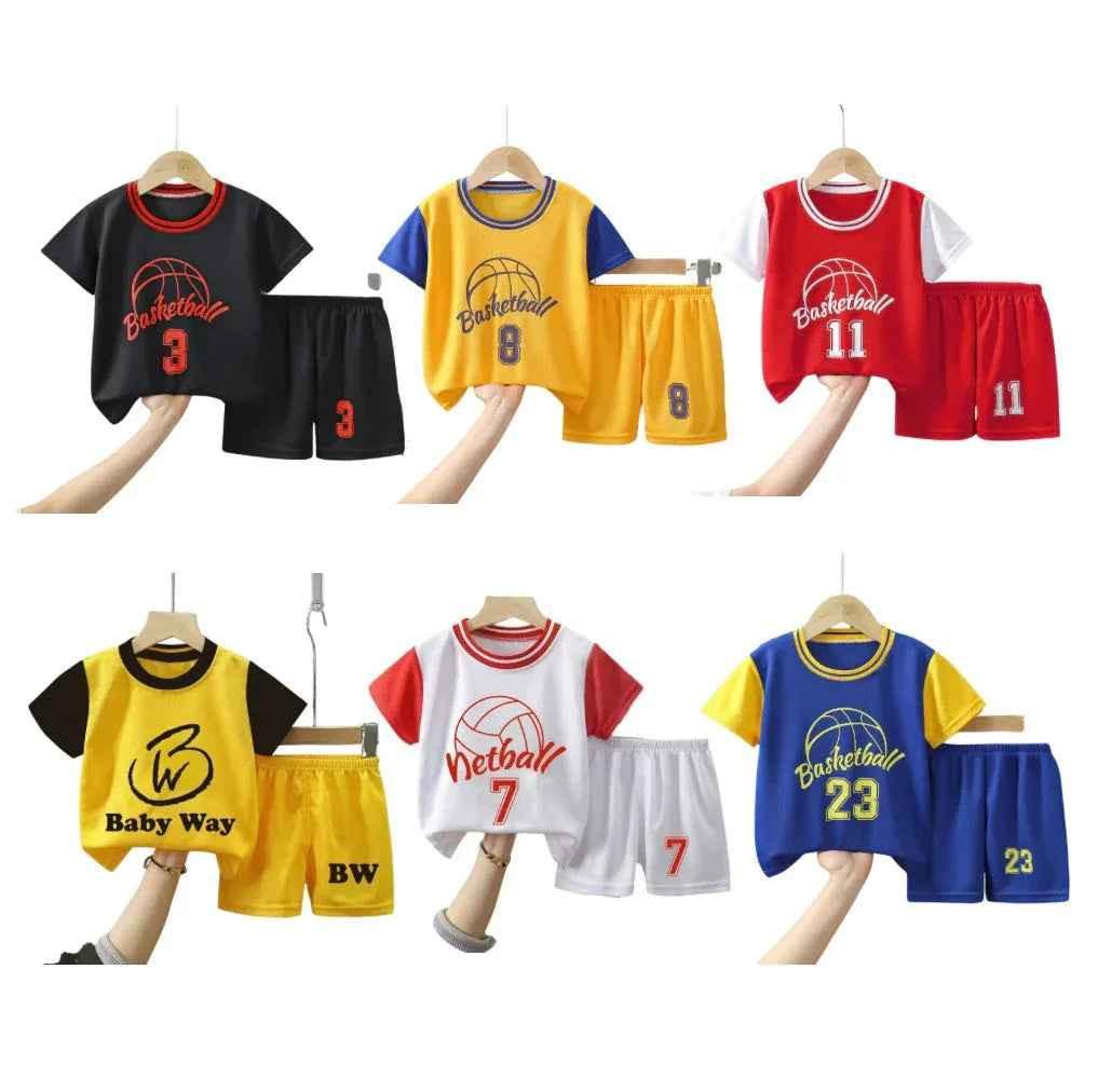 Baby Way NZ matching sportswear set for kids, black toddler tops with basketball and netball style, perfect for active play.