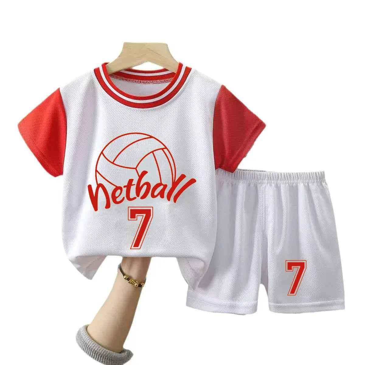 Baby Way NZ kids' sportswear matching set with black basketball and netball tops for toddlers, size 2.