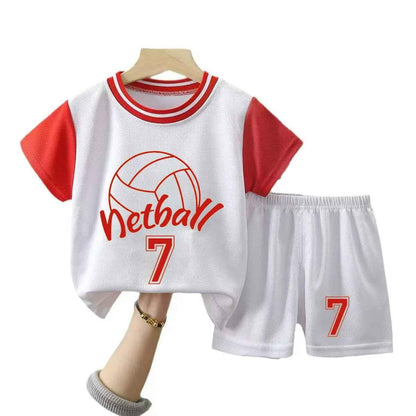 Baby Way NZ kids' sportswear matching set with black basketball and netball tops for toddlers, size 2.