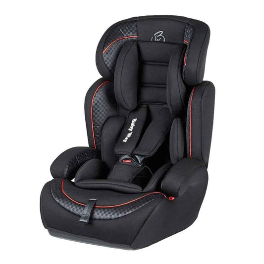 Black Baby Way NZ The Racer car seat booster with adjustable headrest, designed for comfortable and secure child seating.