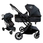 Baby Way NZ 2-in-1 convertible bassinet and stroller in black, showcasing its multifunctional two-way design for infants.