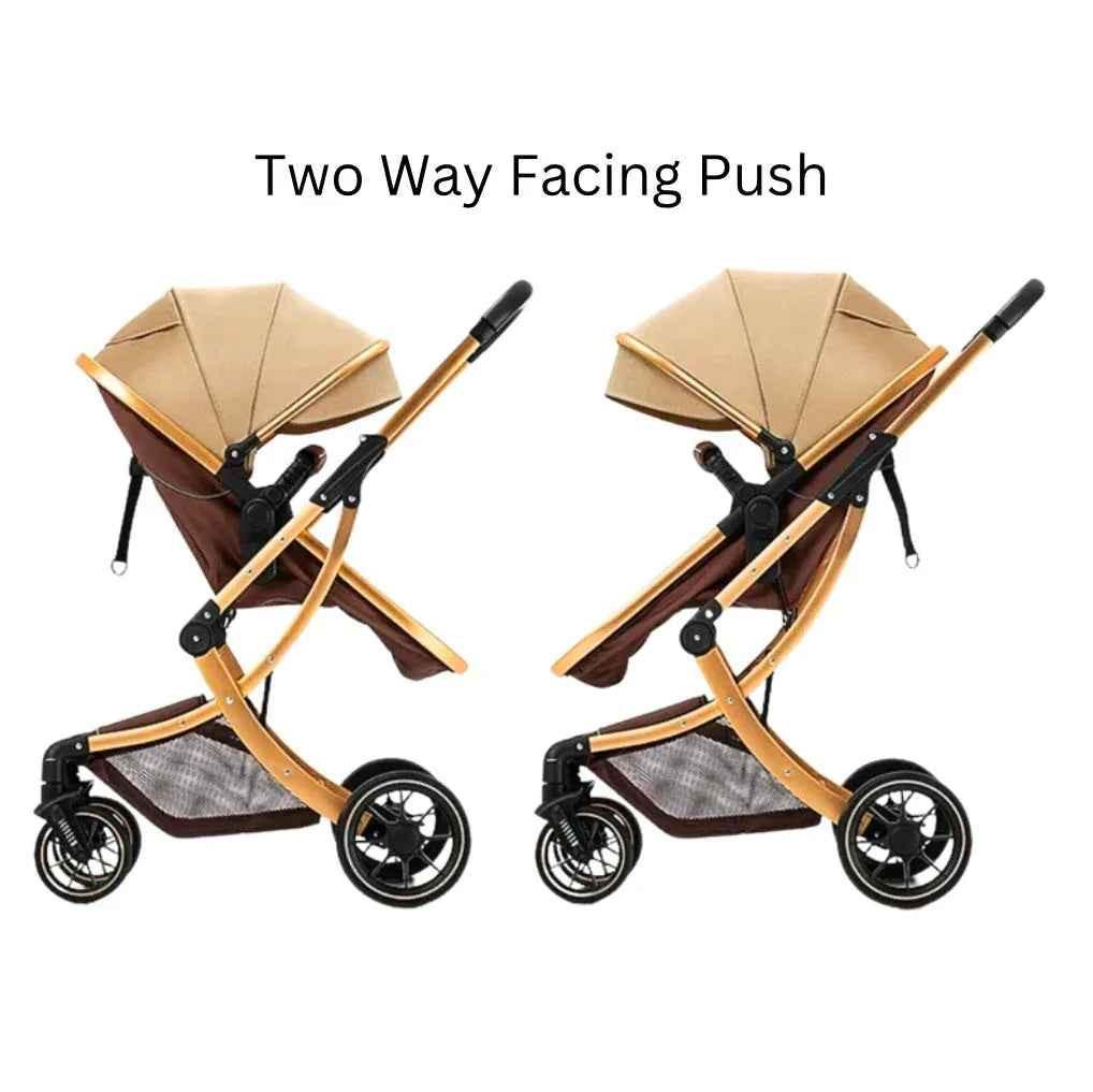 Baby Way NZ 2-in-1 multifunctional convertible stroller with bassinet in black, showing adjustable two-way stroller design.