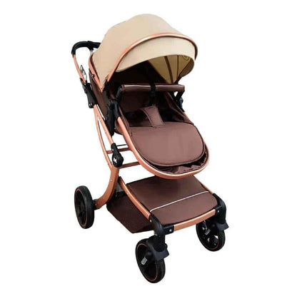 Baby Way NZ The Mint 2-in-1 high-view reversible bassinet stroller in khaki for babies aged 0-3 years, shown with canopy and seat.