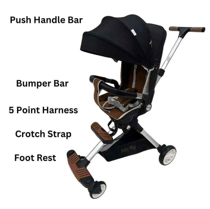 Baby Way NZ Urban Rider 2-Way Stroller, compact and convertible stroller with adjustable seating and sleek design.