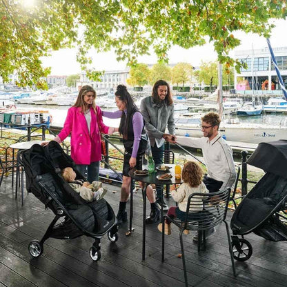 Baby Jogger City Tour 2 Compact Double Stroller in Pitch Black, lightweight double stroller with two seats, suitable for travel.