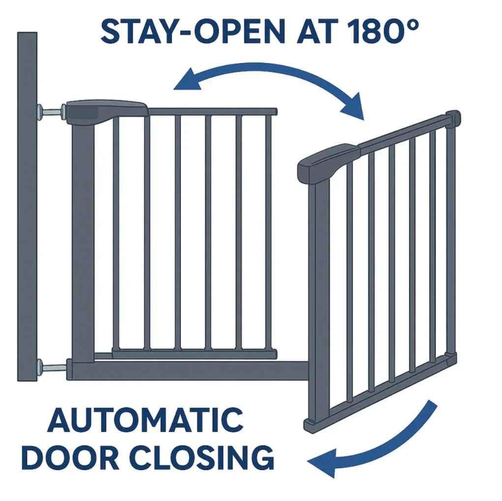 Grey Baby Way NZ safety gate for baby and pet barrier, fits 75-84 cm doorways, secure and easy to install.
