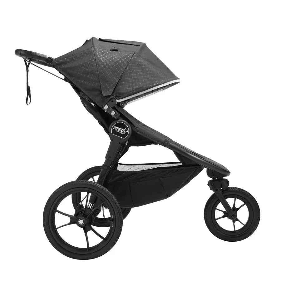 Baby Jogger Summit X3 jogging stroller in Midnight Black, lightweight and sturdy stroller for active parents and babies.