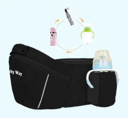 Black Baby Way NZ ergonomic multi-function baby carrier with hip seat for 0-36 months, soft-structured design, adjustable straps