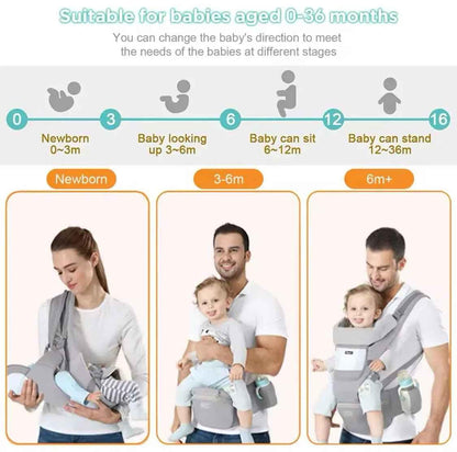 Black Baby Way NZ ergonomic multi-function baby carrier with hip seat, soft-structured design for infants 0-36 months.