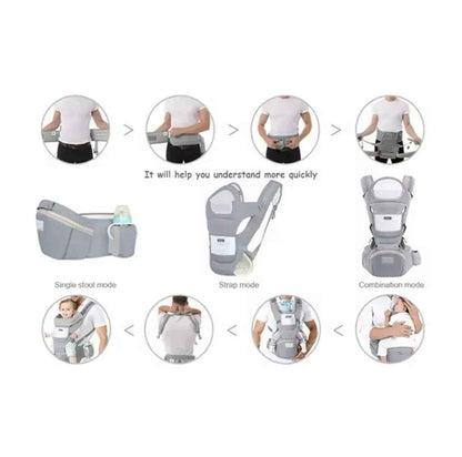 Black Baby Way NZ ergonomic multi-function baby carrier with hip seat for infants and toddlers up to 36 months, soft-structured design.
