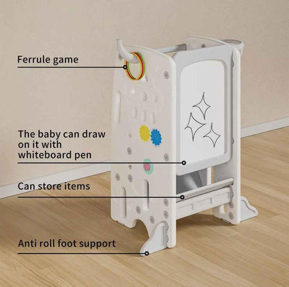 Baby Way NZ toddler learning tower step stool with activity centre, featuring multi-function design and durable construction.