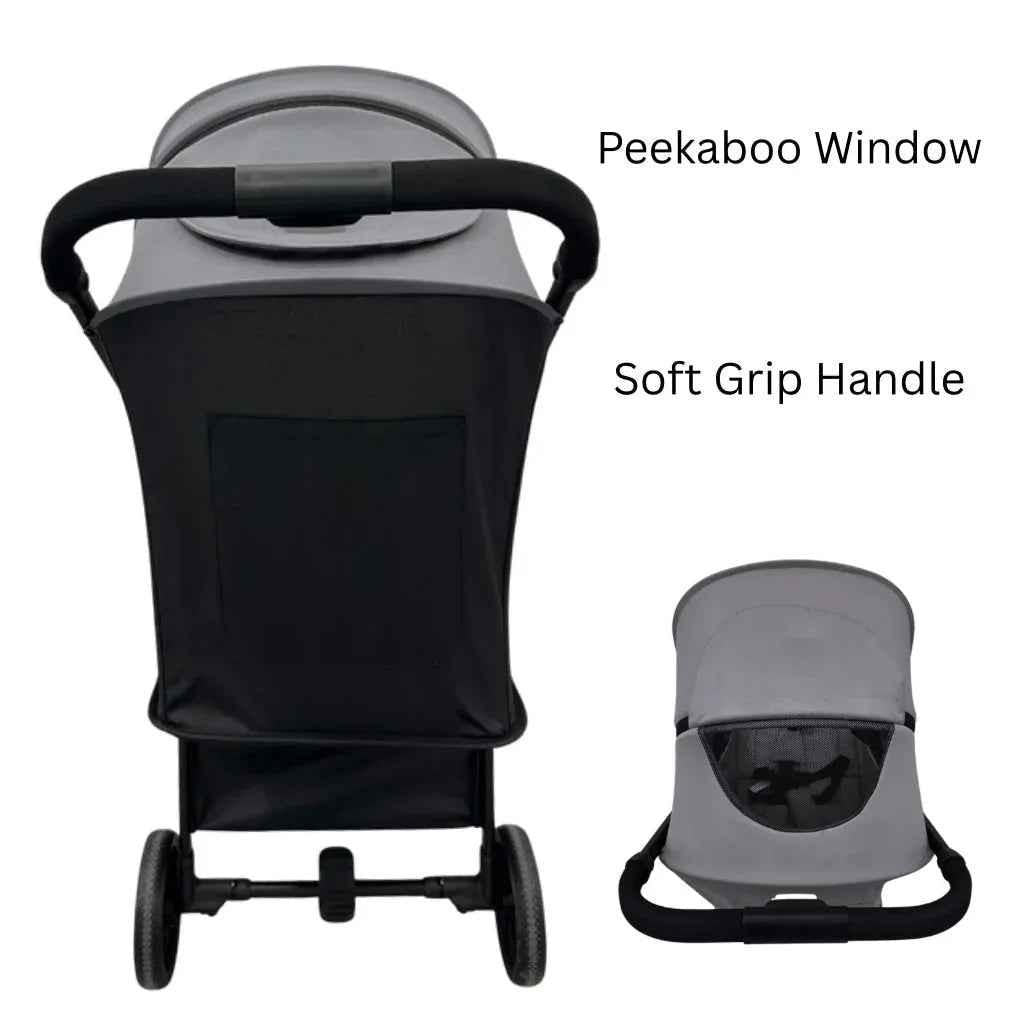 Baby Way NZ Roam compact travel umbrella stroller with extended canopy in black, lightweight and easy to fold for portability.
