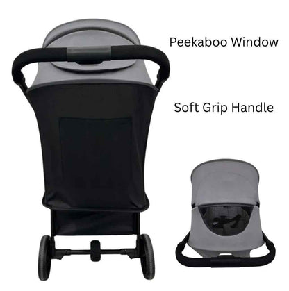 Baby Way NZ Roam compact travel umbrella stroller with extended canopy in black, lightweight and easy to fold for portability.