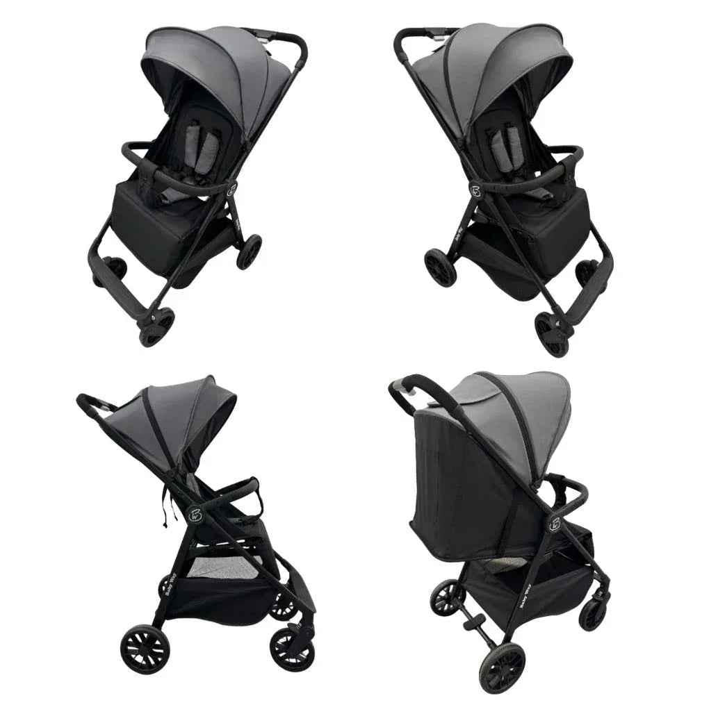 Baby Way NZ Roam compact travel umbrella stroller with extended canopy in black, lightweight and easy to fold for convenience.