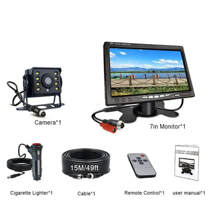 Backup Reverse Camera with 7" LCD Monitor – Easy Install 12V/24V CVBS Habicare