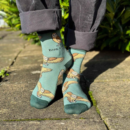 Barekind NZ bamboo socks featuring barn owl design for adults, made with eco-friendly bamboo material.
