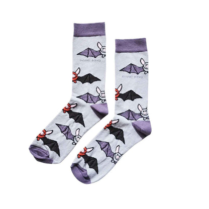 Barekind NZ Save the Bats bamboo socks for adults featuring bat illustrations, made with soft, eco-friendly bamboo fabric.