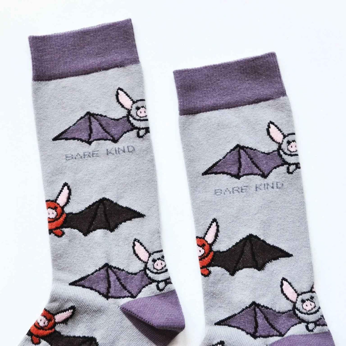 Barekind NZ Save the Bats bamboo socks for adults, featuring bat illustrations, made from soft, eco-friendly bamboo material.