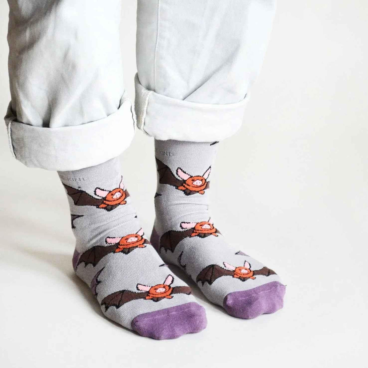 Barekind NZ bamboo socks featuring bat design, eco-friendly adult socks for comfort and style.