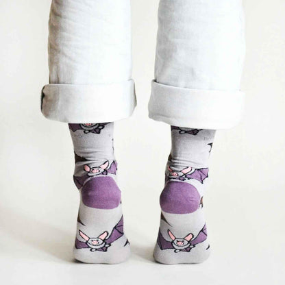 Barekind NZ Save the Bats bamboo socks for adults, featuring a bamboo fabric design with bat illustrations.