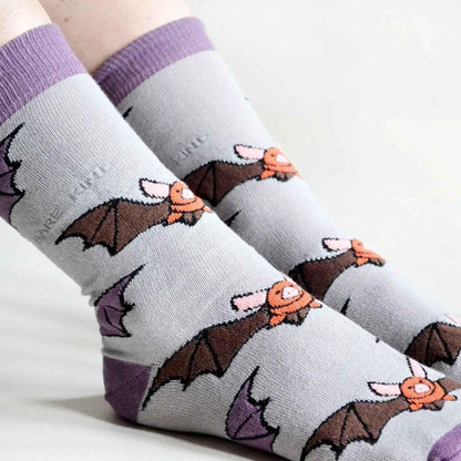 Barekind NZ bamboo socks featuring bat design, eco-friendly socks for adults, soft and comfortable footwear.
