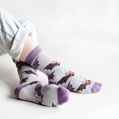 Barekind NZ Save the Bats bamboo socks for adults, featuring a bat-themed design, made from eco-friendly bamboo fabric.