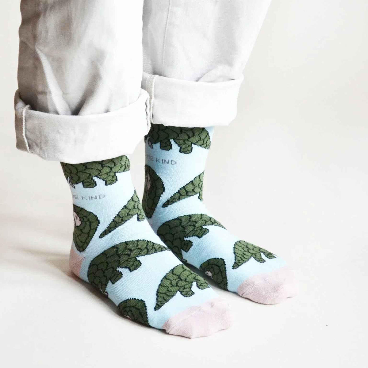 Barekind NZ bamboo socks featuring Save the Pangolins design, adult size 4-7, soft and eco-friendly footwear.
