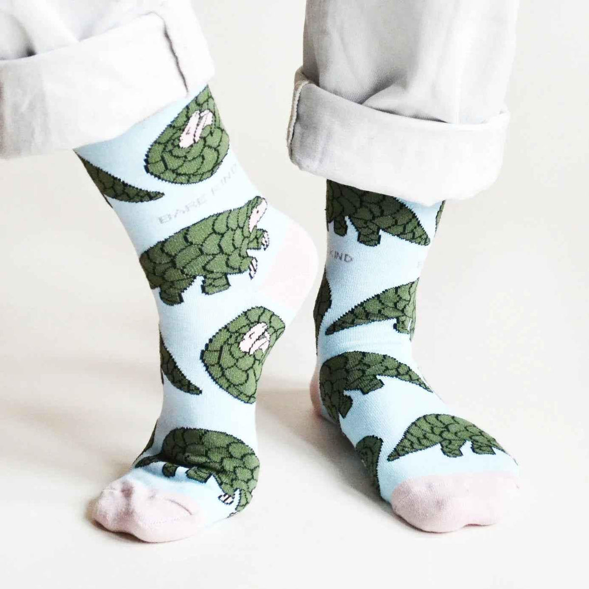 Barekind NZ bamboo socks featuring colorful Save the Pangolins design, designed for adult UK size 4-7.